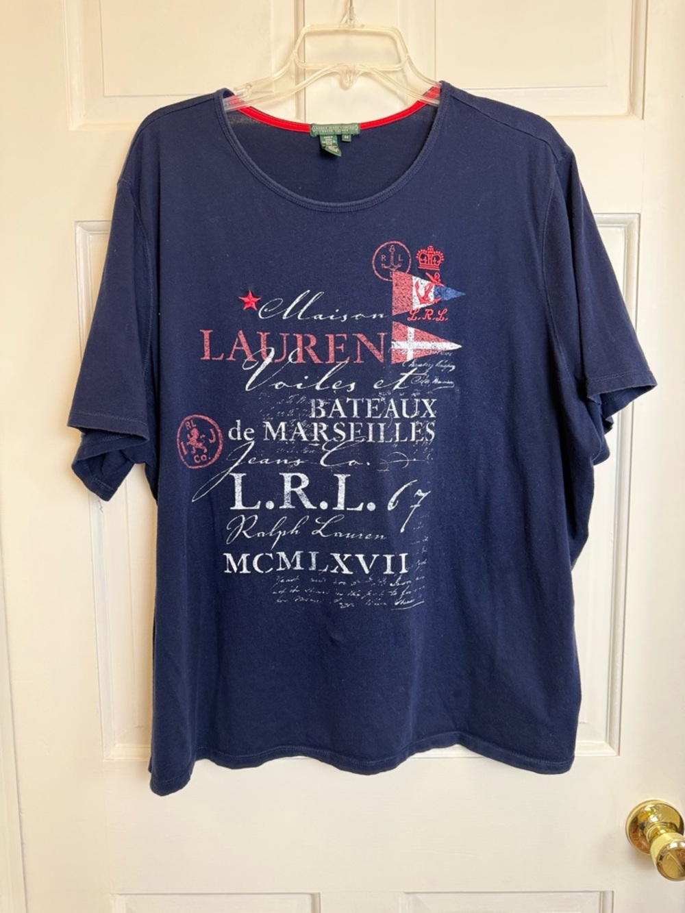 Ralph Lauren Navy Graphic Cotton Women’s Tee Size 3X